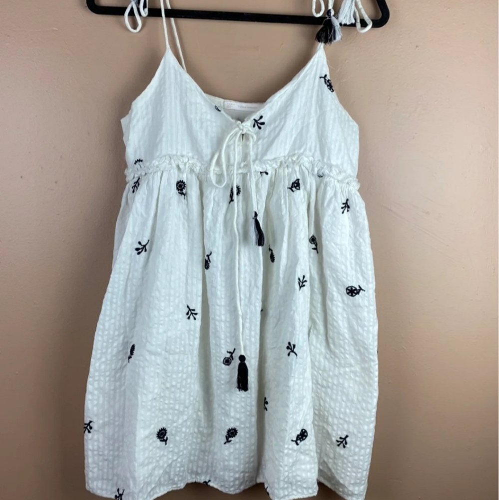 Zara black floral embroidered tassel dress